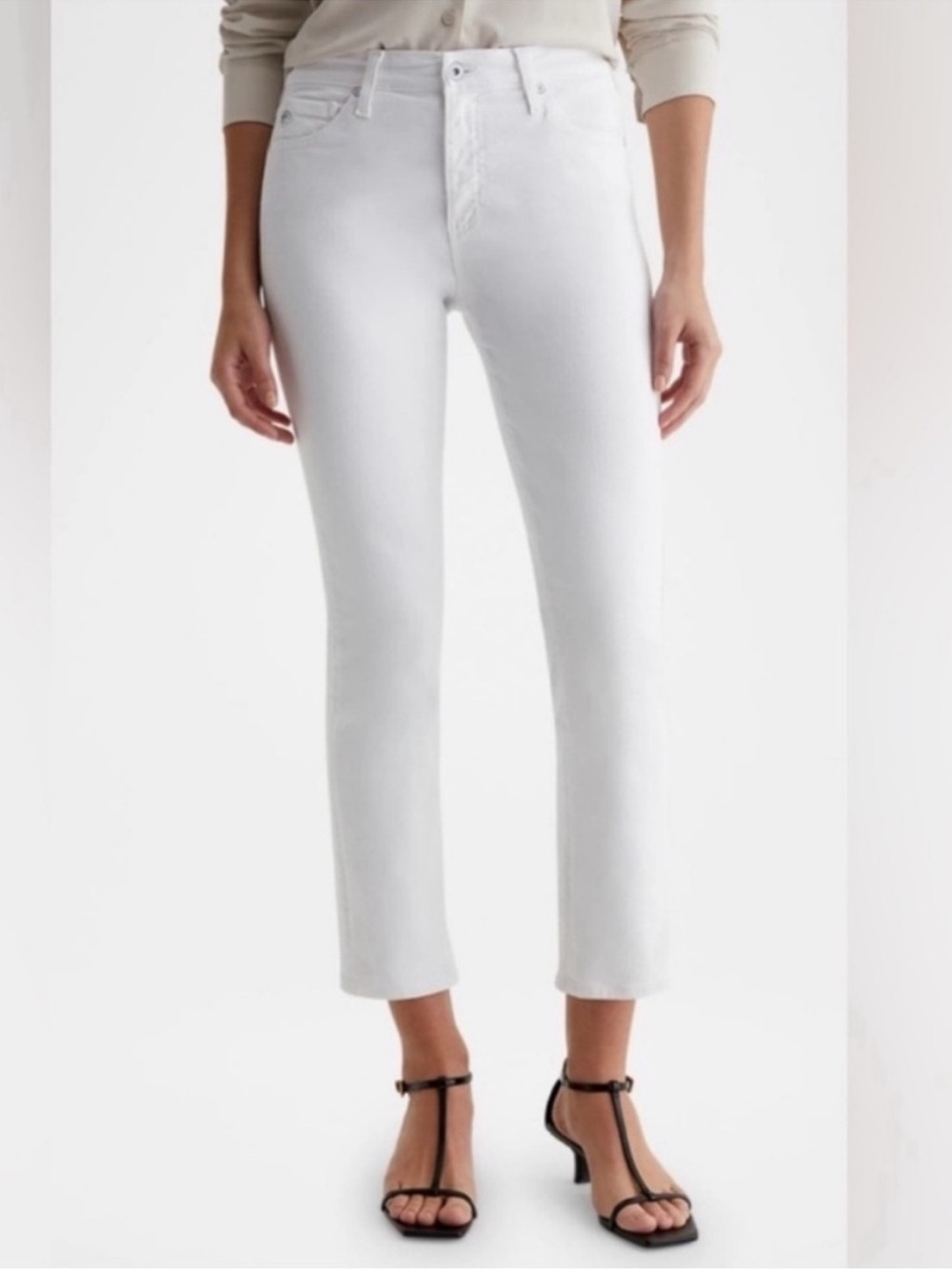 AG Mari Crop High Rise Slim Straight Jeans White Denim Casual Women’s Size 27